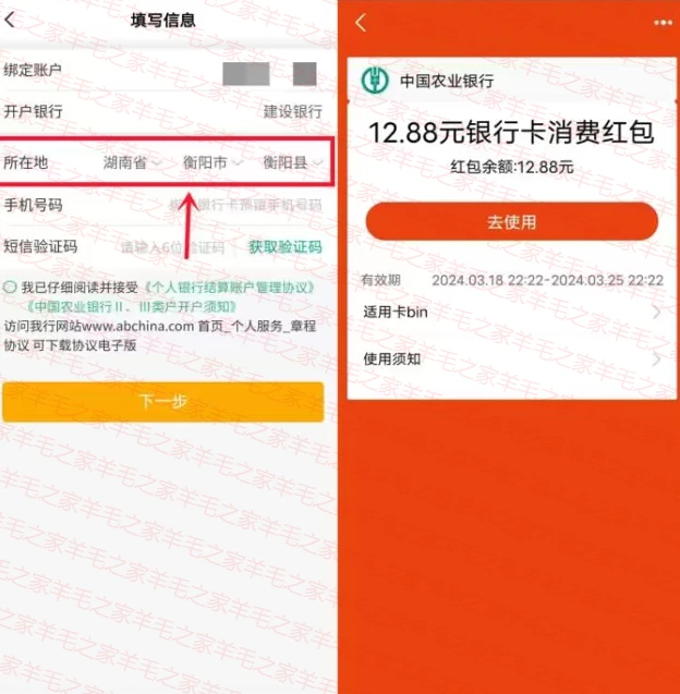 农业银行开湖南衡阳三类电子卡,免费领12.88元支付宝红包 亲测秒到
