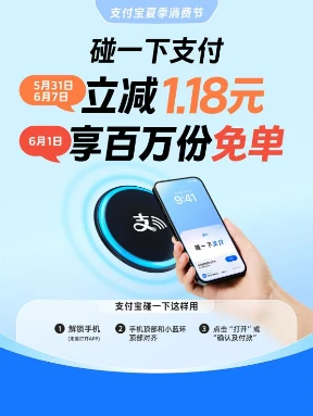 今天支付宝碰一下支付立减1.18元 还可抽百万份免单