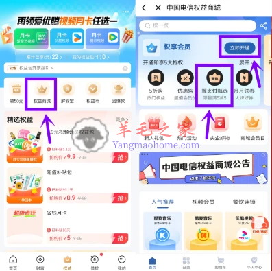 翼支付权益商城领5元无门槛券 0元购包邮实物 亲测0元购3包抽纸