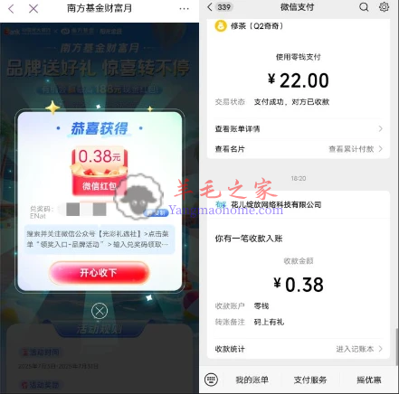 光大银行南方基金财富月赢好礼抽最高188元微信红包 亲测中0.38元