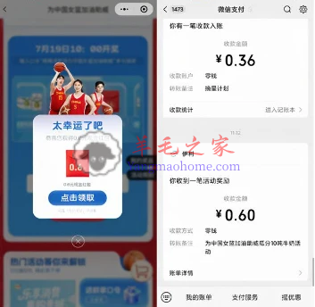 活力伊利小程序为中国女篮加油抽0.6-66元微信红包 亲测中0.6元